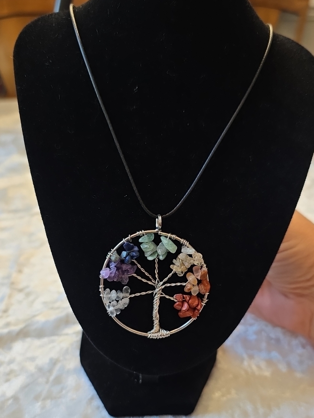 Multicolor Gemstone Tree of Life Pendant Boho Chic Festival Necklace